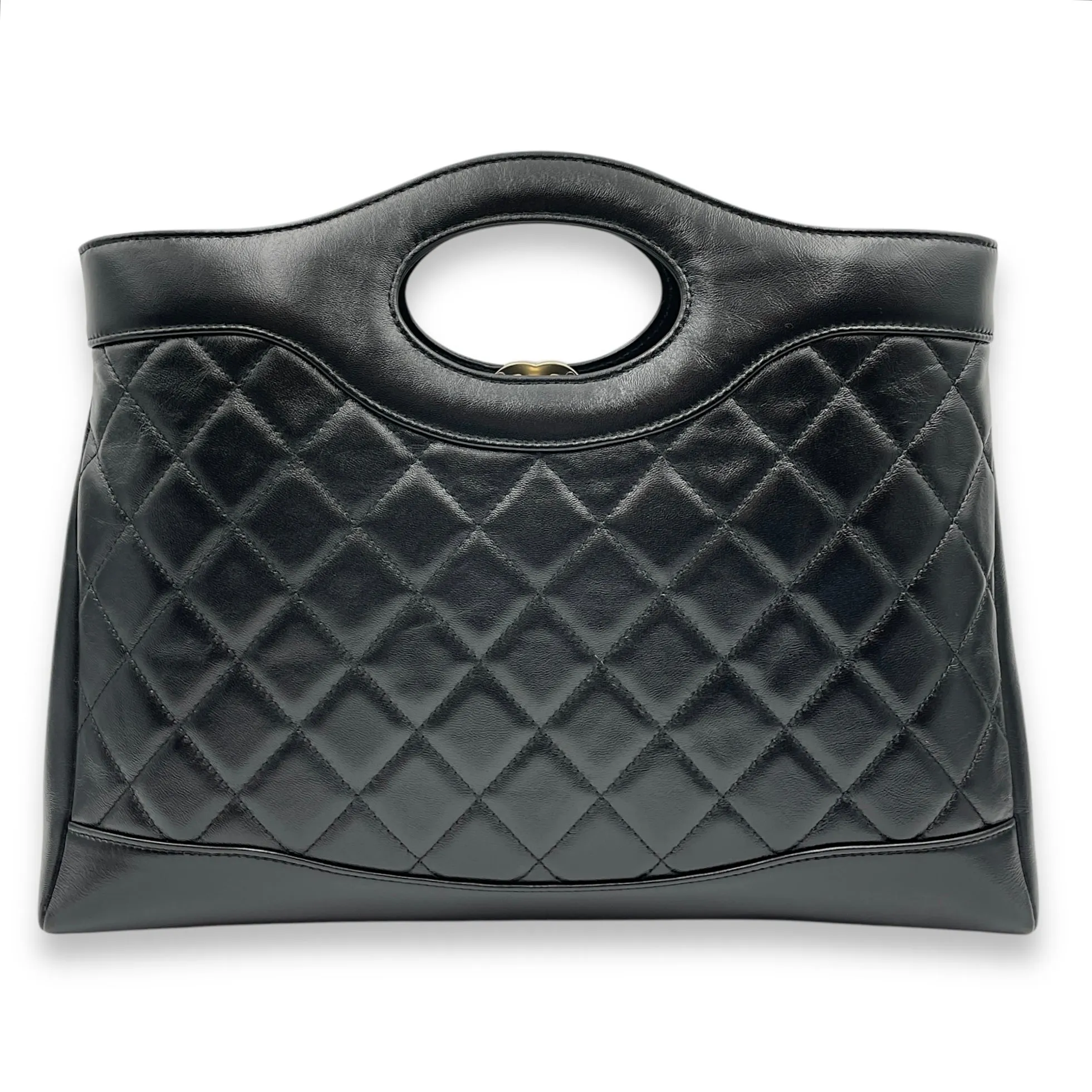 31 Shopping Tote 36x25x7cm Black Shoulder Bag in Shiny lambskin, Gold hardware