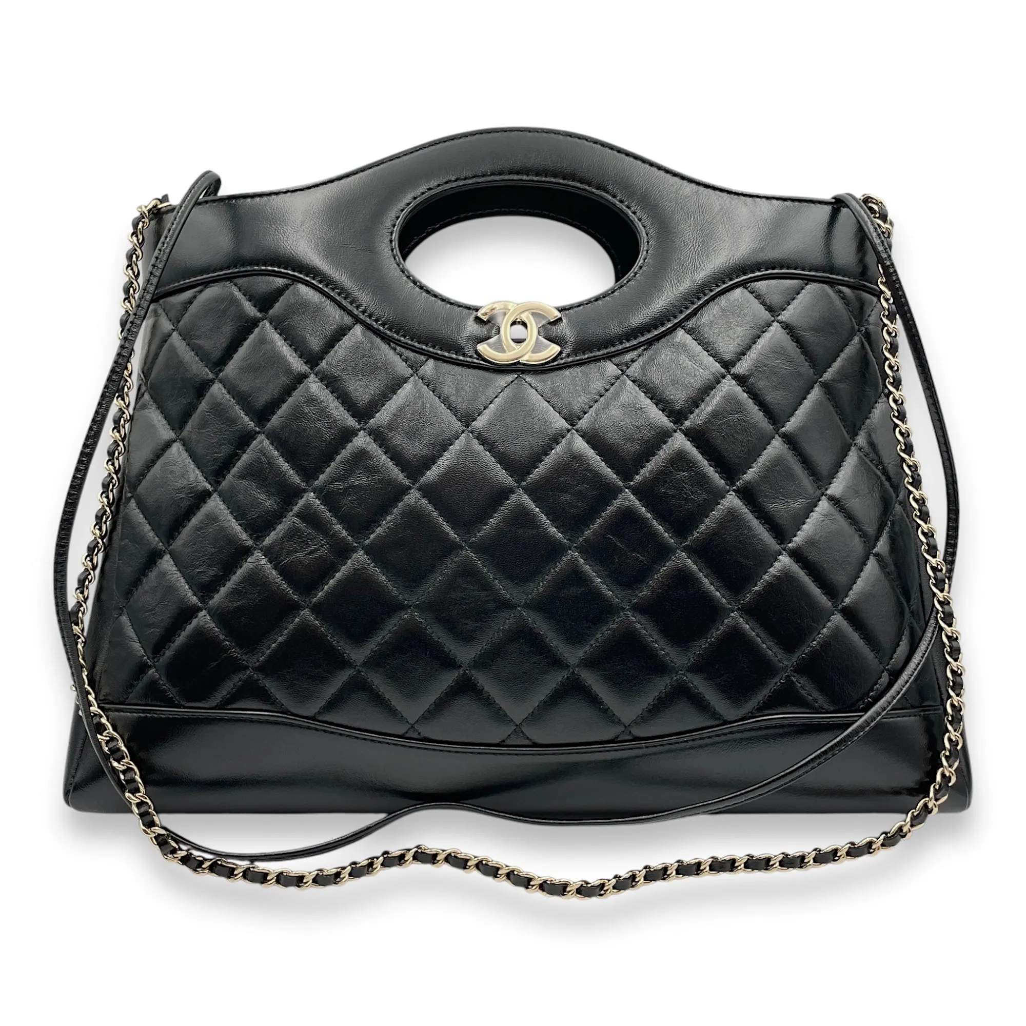 31 Shopping Tote 36x25x7cm Black Shoulder Bag in Shiny lambskin, Gold hardware