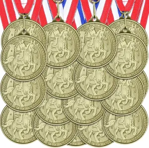 36 Pcs Horse Award Medals Bulk Gold Trophy Award Winner Metal Horse Racing Medals Bulk with Neck Ribbons Race Gifts for Horseback Riding Tournaments