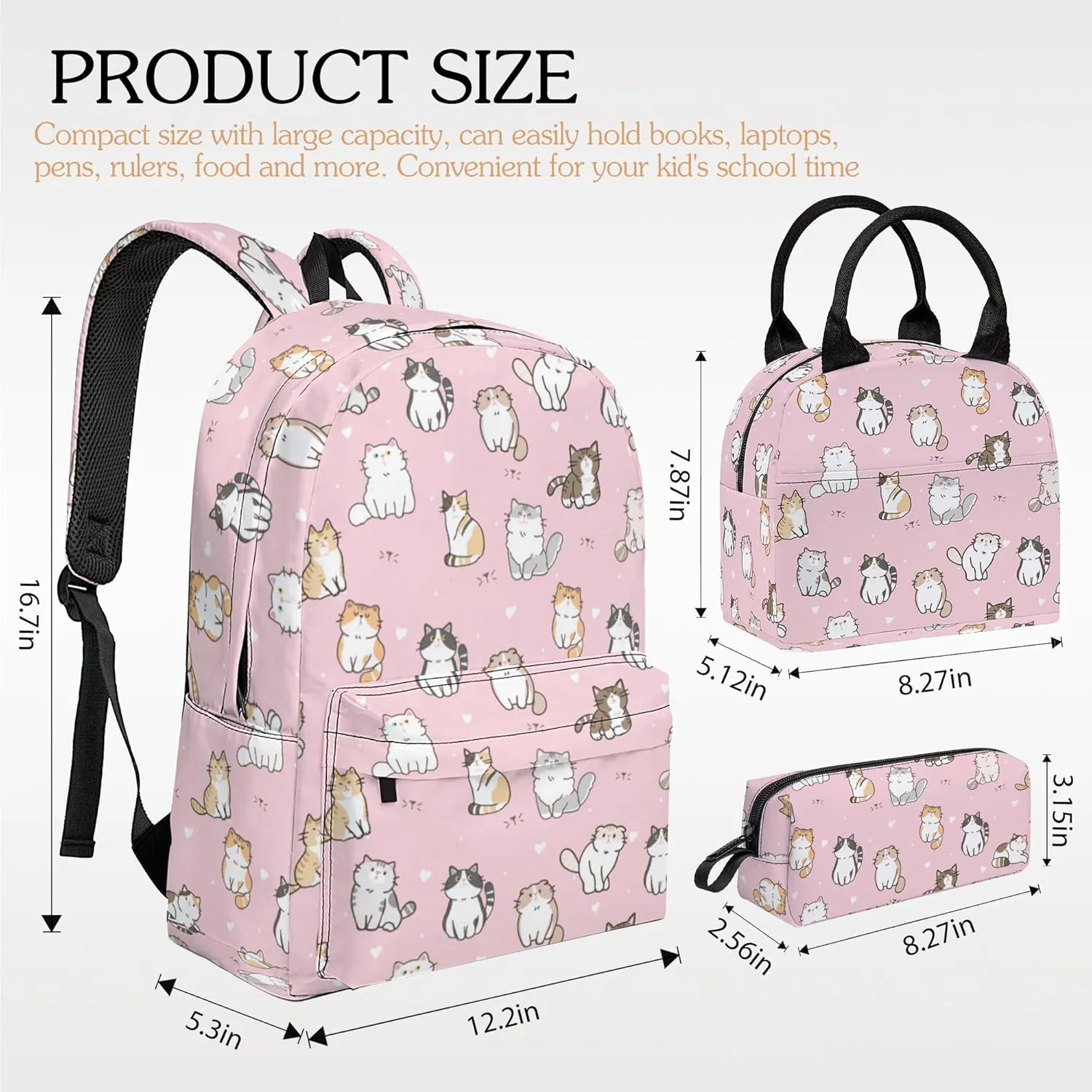 3pcs Backpack for Boys Girls, Backpack Set with Lunch Box Pencil Case for Kids Teen Elementary Middle High School