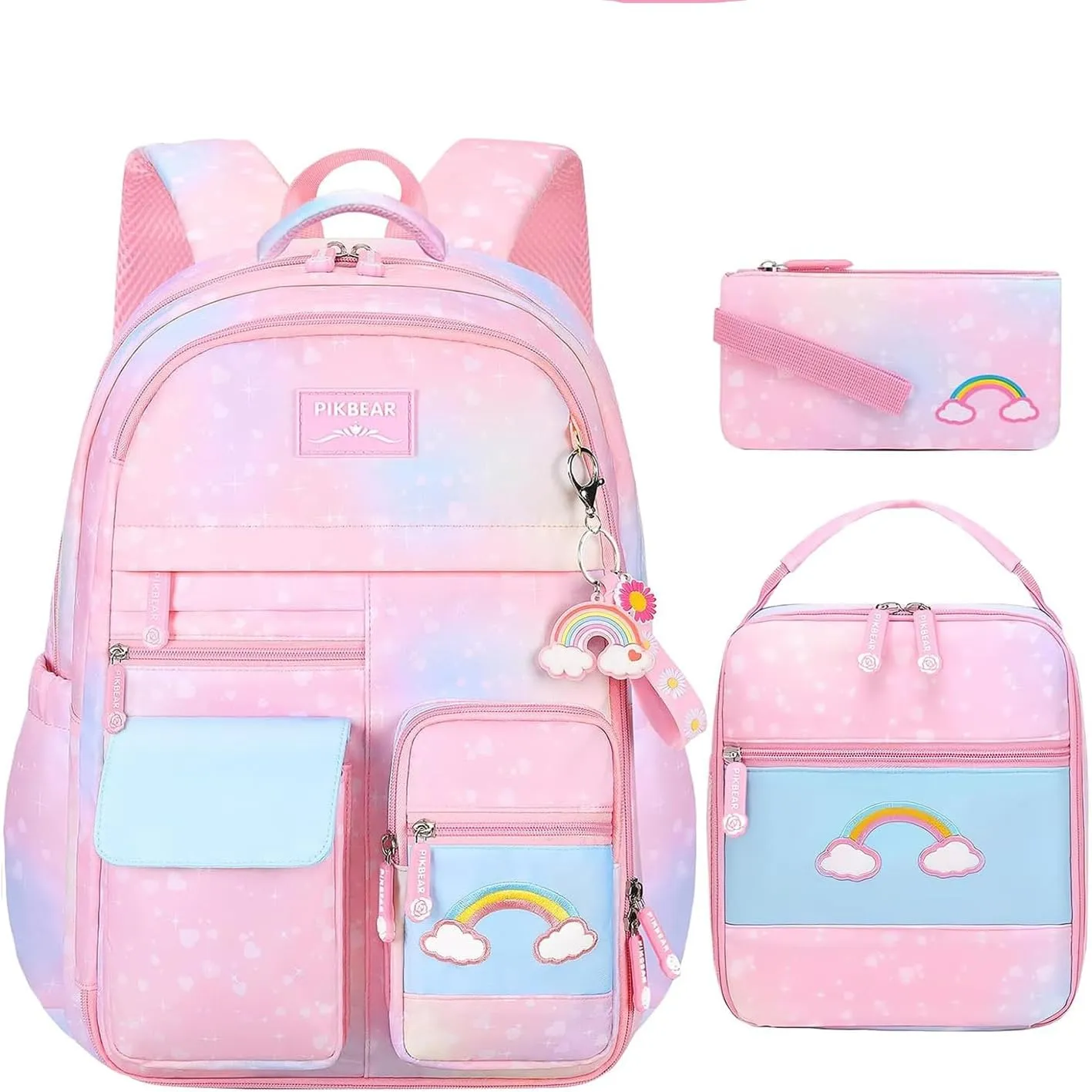 3pcs Girls Backpack, Kawaii School Backpack For Kids Children With Lunch Bag and Pencil Case (pink)