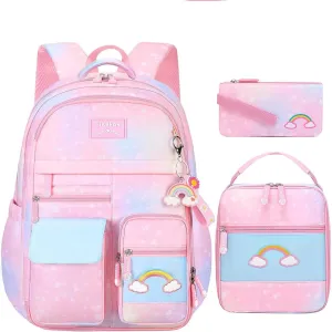 3pcs Girls Backpack, Kawaii School Backpack For Kids Children With Lunch Bag and Pencil Case (pink)