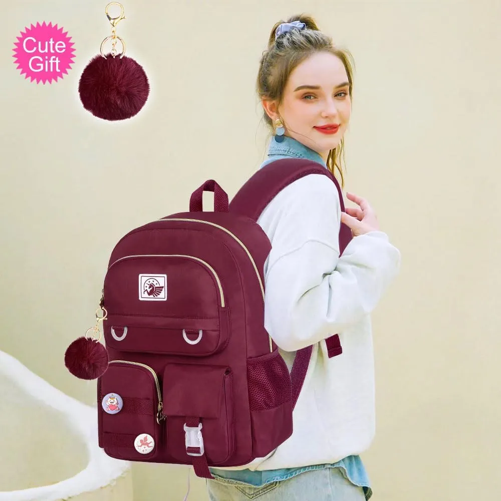 3PCS Laptop Backpack for Girls Women, 15.6" Cute Aesthetic Computer Water Resistant Anti Theft College School Bookbag with Lunch Box for Teens Students - Purple
