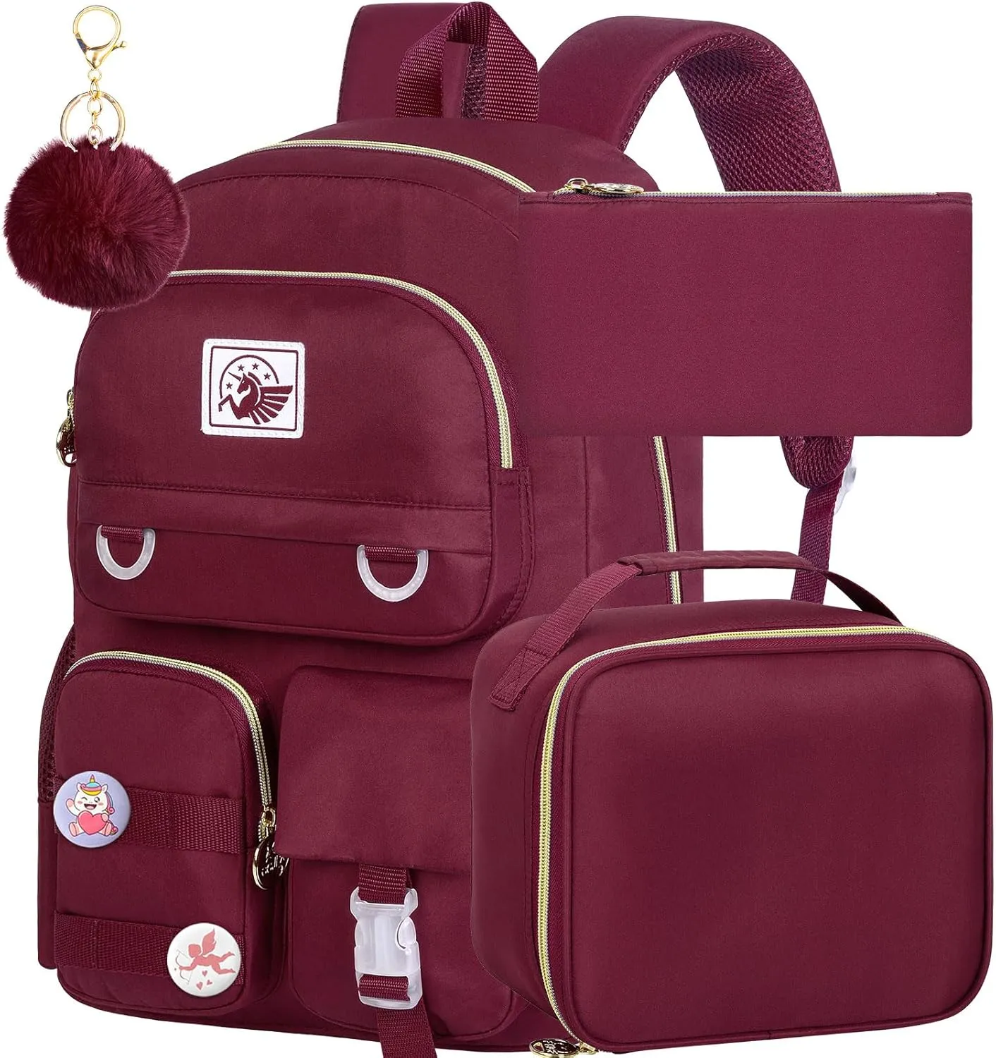 3PCS Laptop Backpack for Girls Women, 15.6" Cute Aesthetic Computer Water Resistant Anti Theft College School Bookbag with Lunch Box for Teens Students - Purple