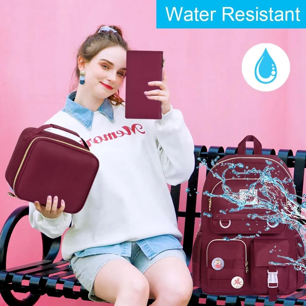 3PCS Laptop Backpack for Girls Women, 15.6" Cute Aesthetic Computer Water Resistant Anti Theft College School Bookbag with Lunch Box for Teens Students - Purple