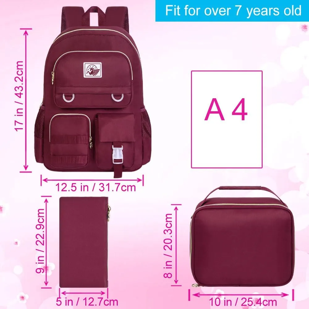 3PCS Laptop Backpack for Girls Women, 15.6" Cute Aesthetic Computer Water Resistant Anti Theft College School Bookbag with Lunch Box for Teens Students - Purple