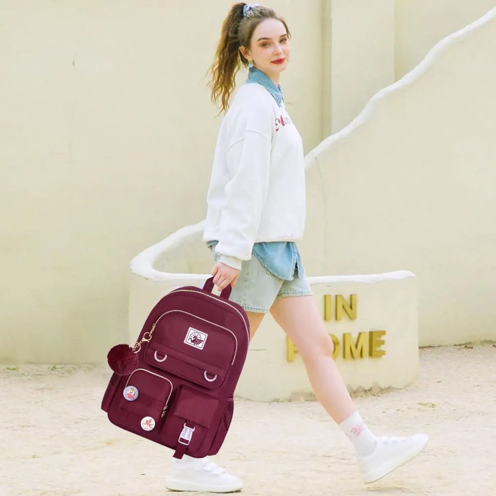 3PCS Laptop Backpack for Girls Women, 15.6" Cute Aesthetic Computer Water Resistant Anti Theft College School Bookbag with Lunch Box for Teens Students - Purple
