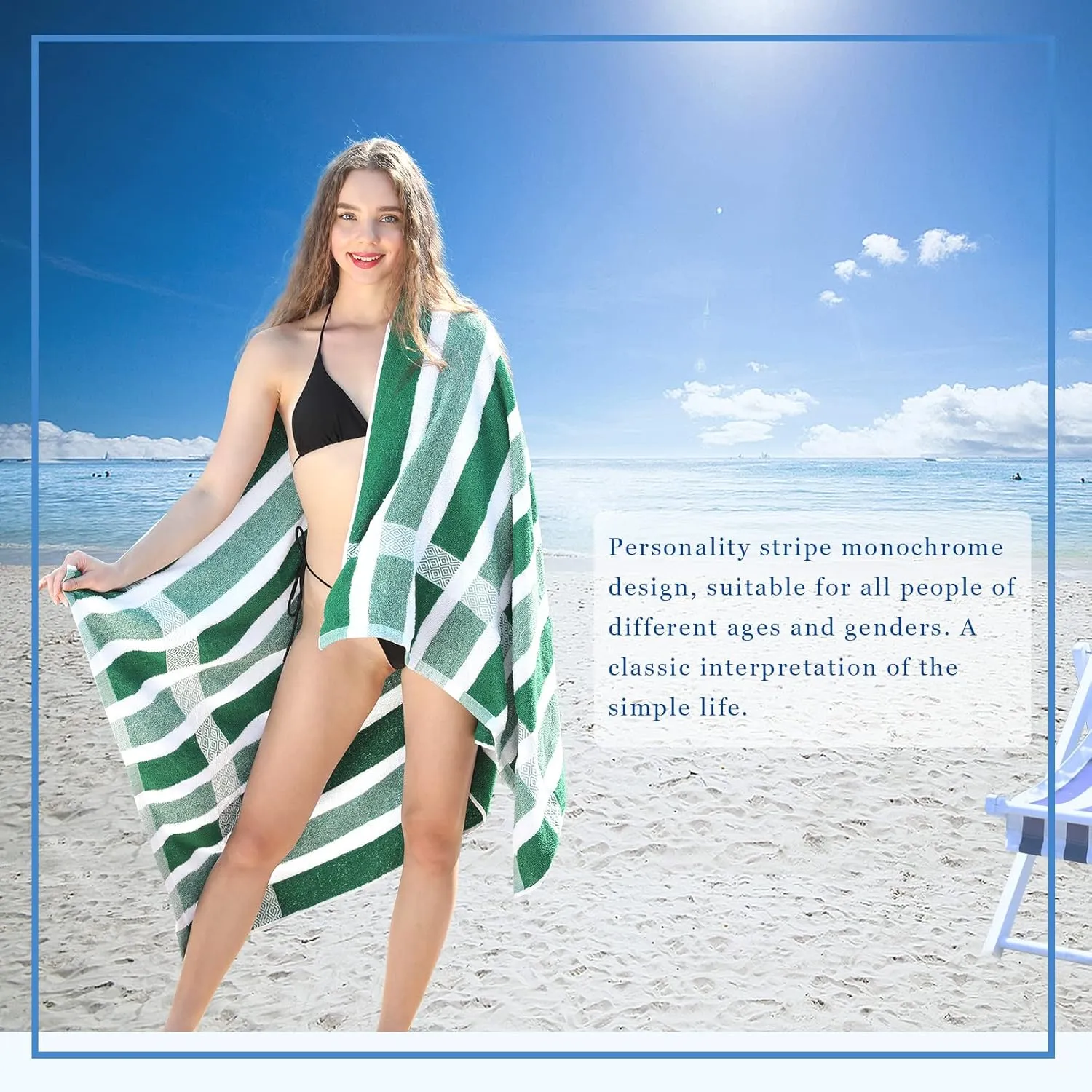 4 Packs Stripe Beach Towel Thin Terry Set for Women Men 60X30 Inch Extra Oversized Large Size Clearance Travel Camping Absorbent Towels Accessories Beach Essentials Blanket Adults Gift Green White