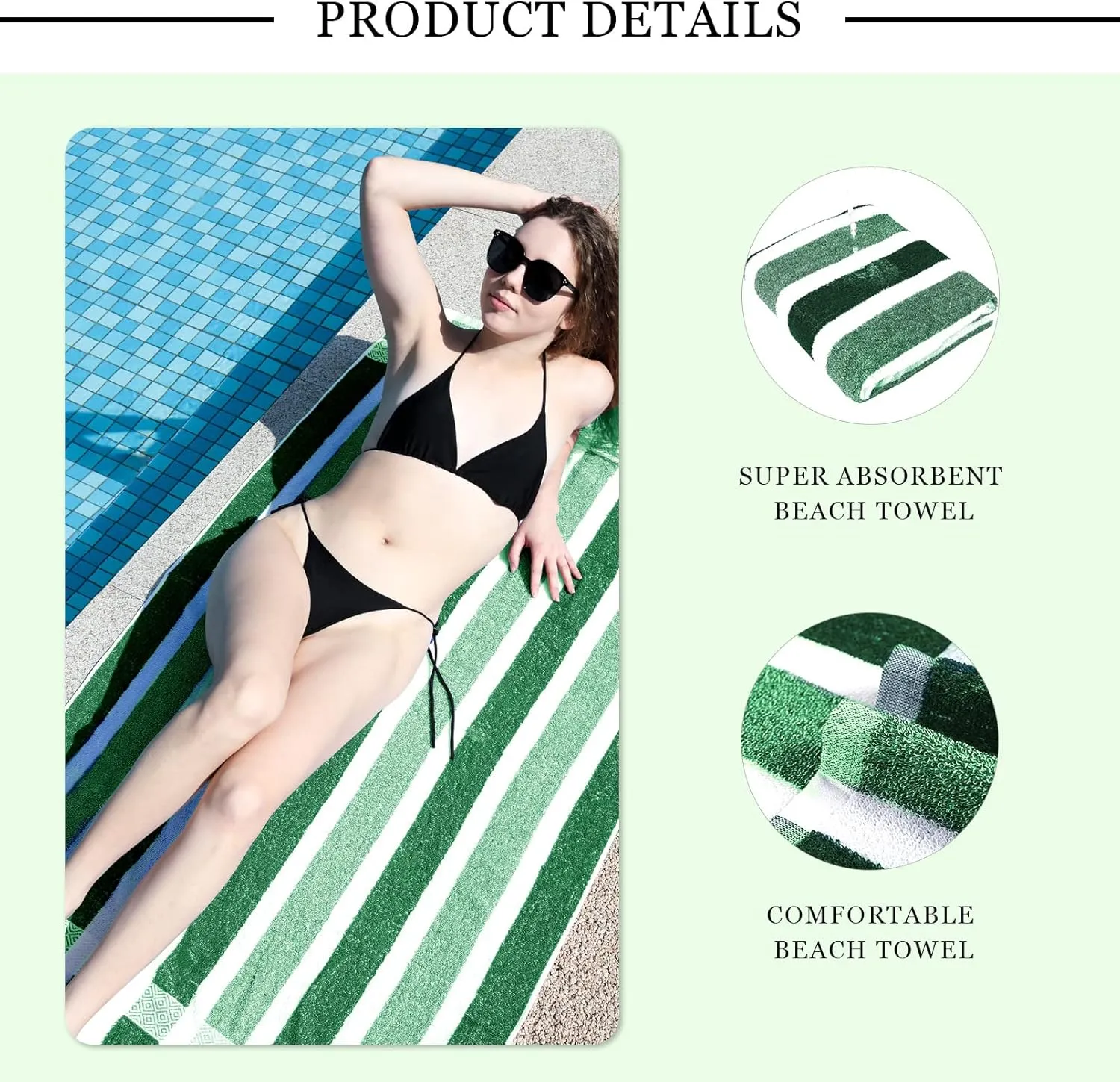 4 Packs Stripe Beach Towel Thin Terry Set for Women Men 60X30 Inch Extra Oversized Large Size Clearance Travel Camping Absorbent Towels Accessories Beach Essentials Blanket Adults Gift Green White