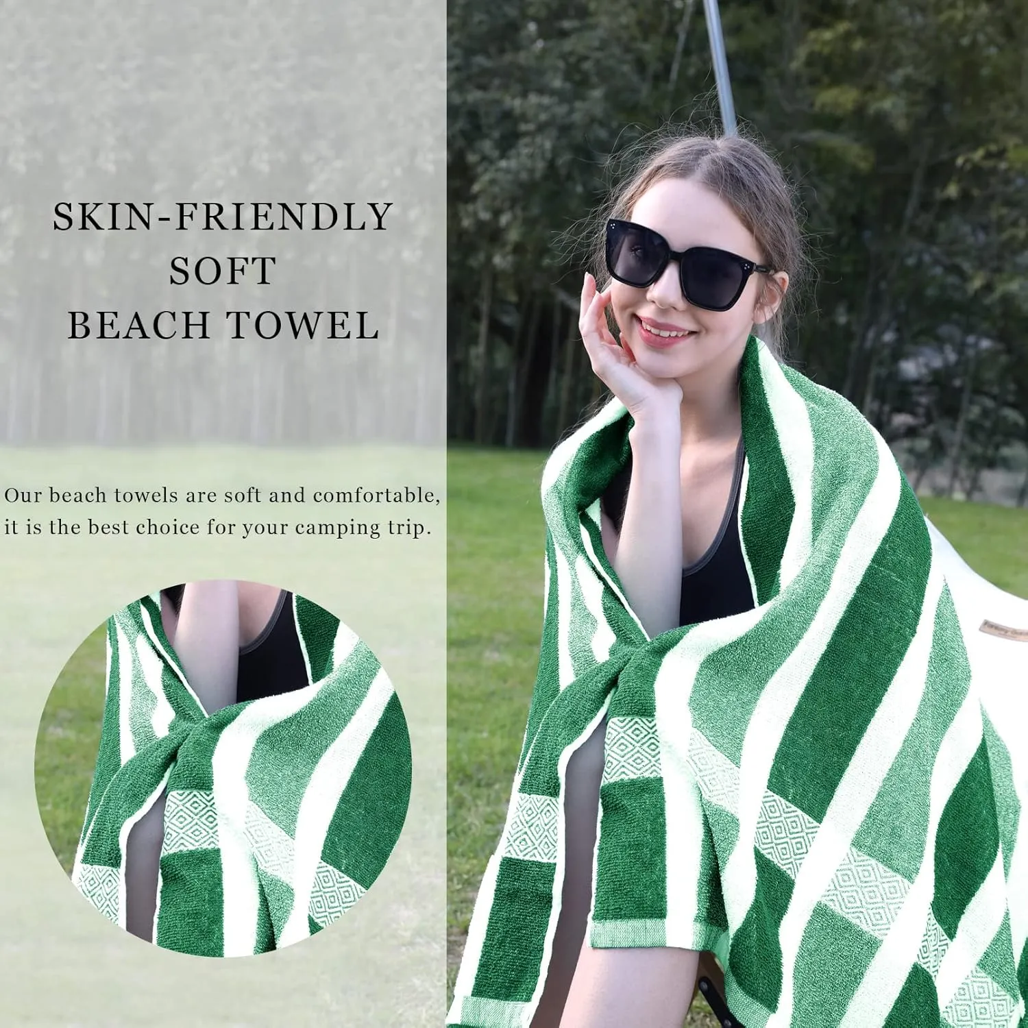 4 Packs Stripe Beach Towel Thin Terry Set for Women Men 60X30 Inch Extra Oversized Large Size Clearance Travel Camping Absorbent Towels Accessories Beach Essentials Blanket Adults Gift Green White