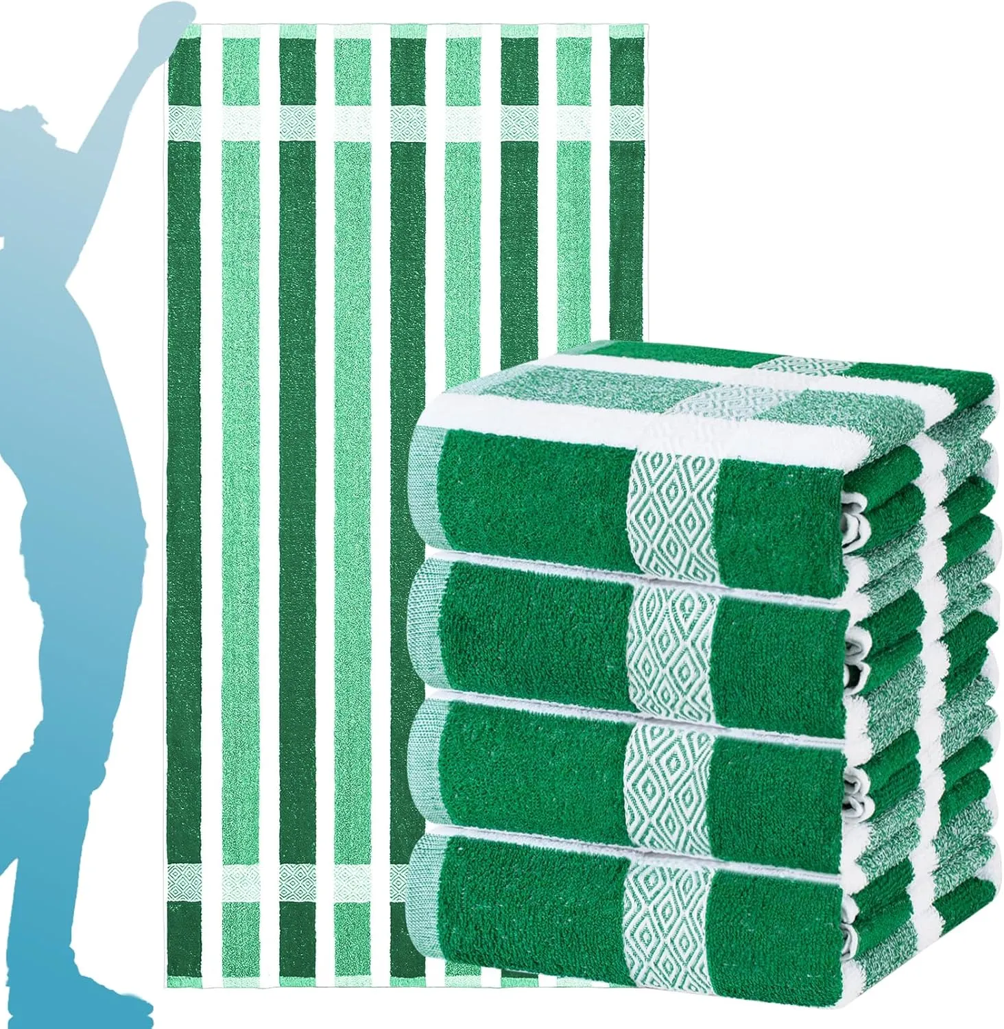 4 Packs Stripe Beach Towel Thin Terry Set for Women Men 60X30 Inch Extra Oversized Large Size Clearance Travel Camping Absorbent Towels Accessories Beach Essentials Blanket Adults Gift Green White