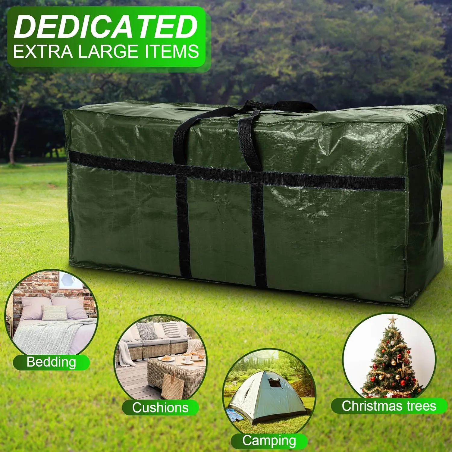 4 Pcs 66 Gallon Large Moving Bags with Zipper and Handles Foldable Storage Duffle Bags Heavy Duty Extra Large Totes for College Dorm Travel Clothes Blankets Bedding Moving(Green)