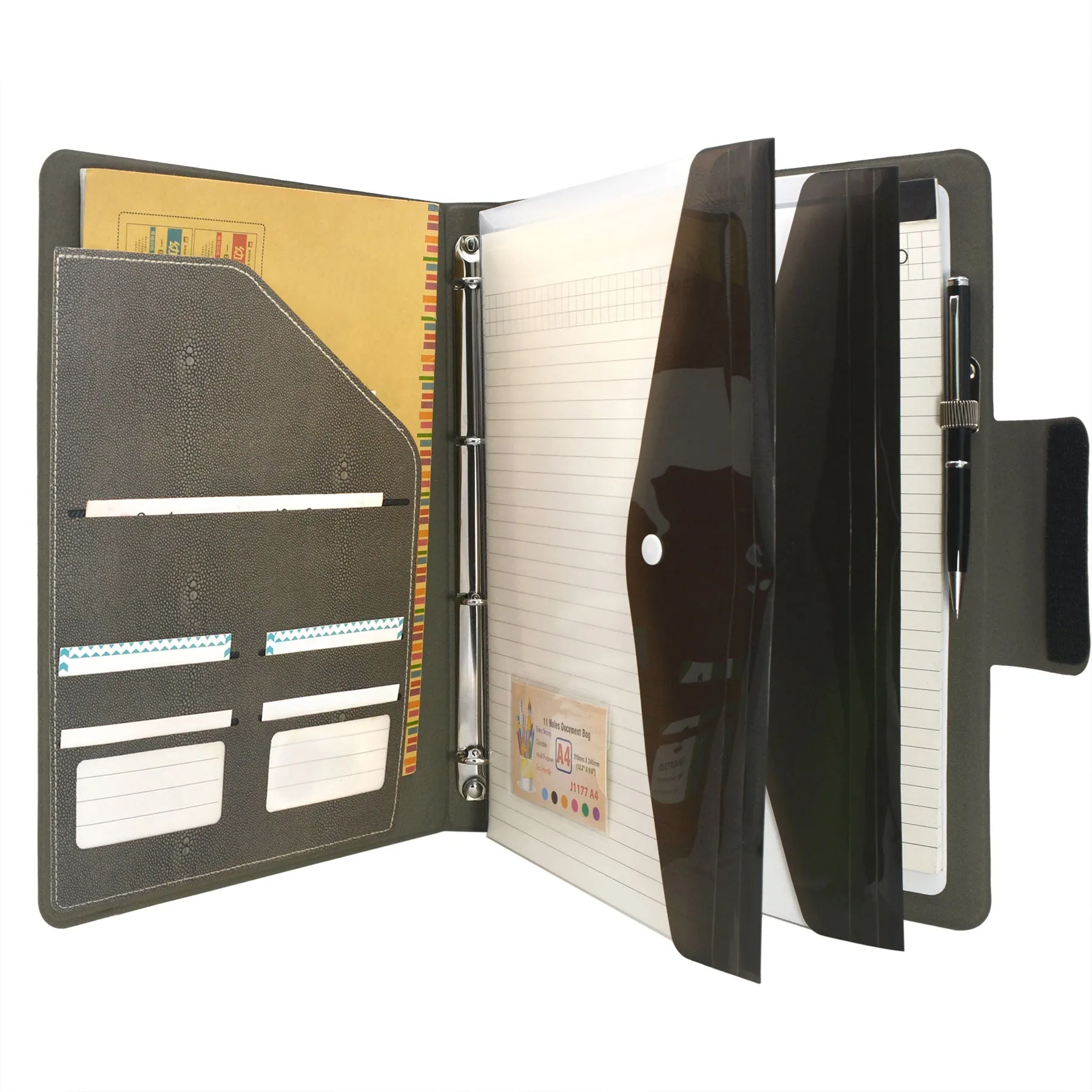 4-Ring Binder Padfolio with Whiteboard Clipboard and Expanded Document Bag, Padfolio Ring Binder Business Organizer Portfolio Case