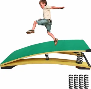 4 Springs Gymnastics Springboard for Kids Vaulting Training Fitness Playing, Portable Curved Spring Board, Hard Wood Practice Equipment, Elastic Board for Home Room Athletics Training