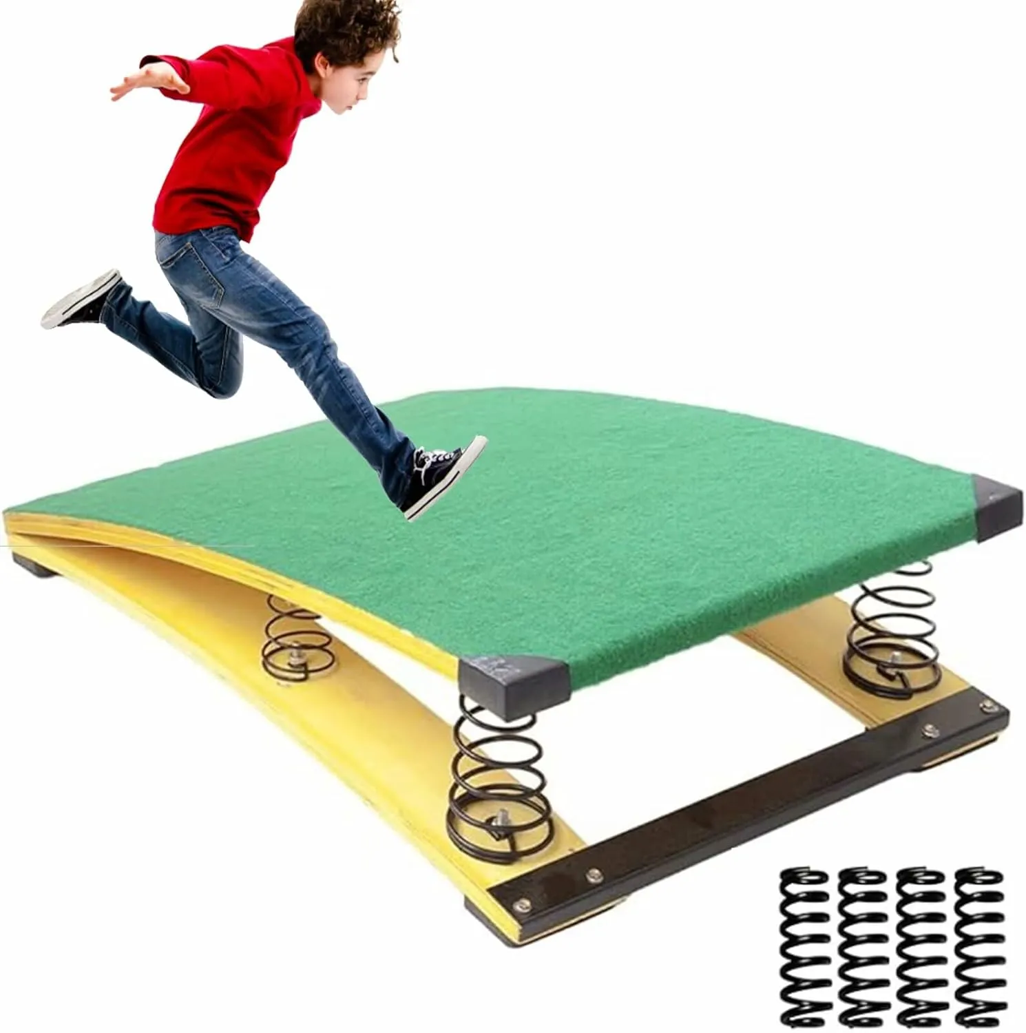 4 Springs Gymnastics Springboard for Kids Vaulting Training Fitness Playing, Portable Curved Spring Board, Hard Wood Practice Equipment, Elastic Board for Home Room Athletics Training