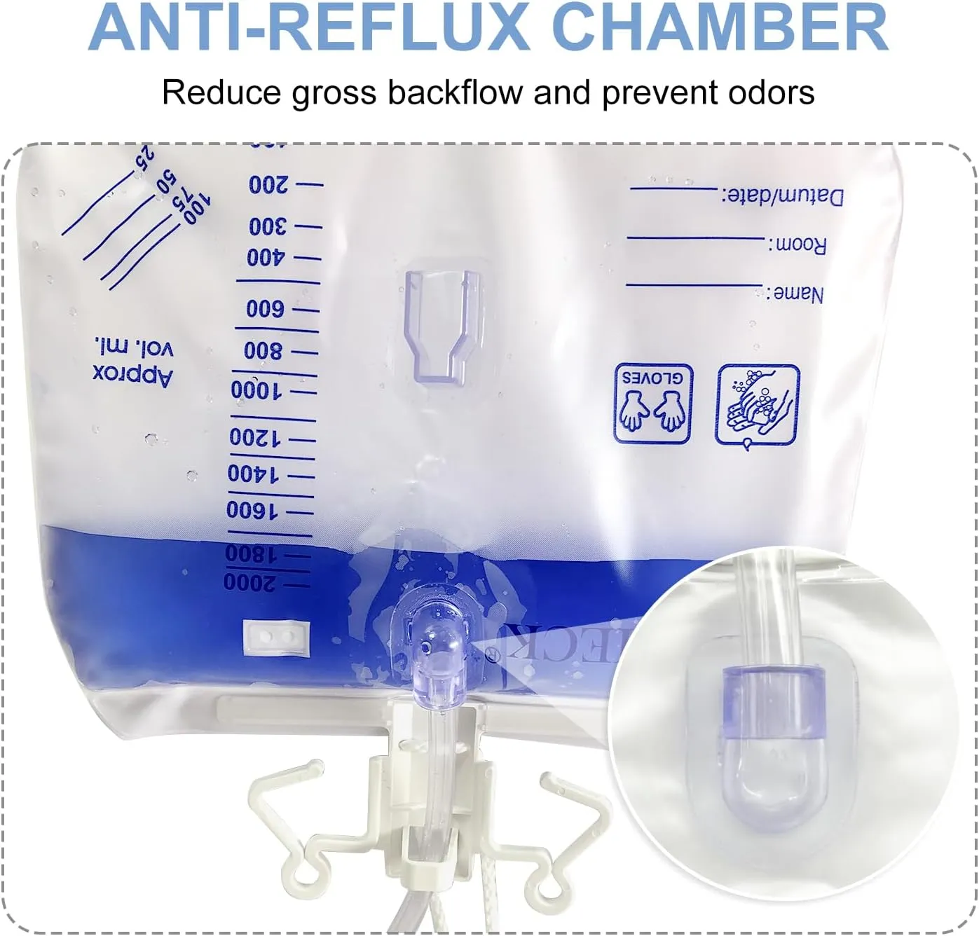 5 Pack Urinary Drainage Bag with Anti-Reflux Chamber,2000mL Urine Bags with 48" Tube Drainage,Splash-Resistant Drain Spout,Clips and Hanging Hook,Disposable Urine Bags for Men