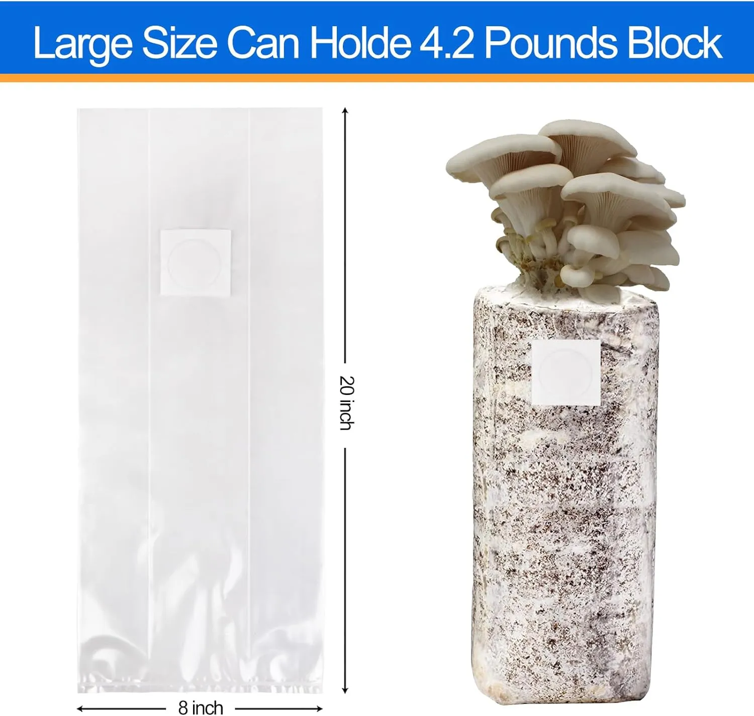 50Pcs Mushroom Growing Bag 6 Mil Thick Mushroom Spawn Bags Autoclavable Bags 8"x5"x20" Mushroom Grow Kit 0.2 Micron Filter Mycobag Grow Kit Tear Resistant Strong