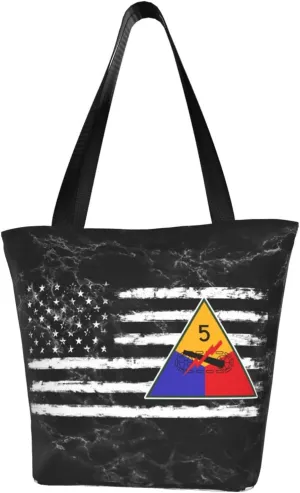 5th Armored Division America Flag Fashion Shoulder Bag Large Capacity For Man Or Woman