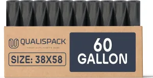 60 Gallon Can Liners | 38x58 Black 1.5 Mil | Heavy Duty Eco-Friendly Trash Bags | 150 Bags for Industrial, Commercial Use