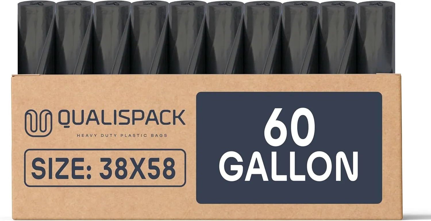 60 Gallon Can Liners | 38x58 Black 1.5 Mil | Heavy Duty Eco-Friendly Trash Bags | 150 Bags for Industrial, Commercial Use