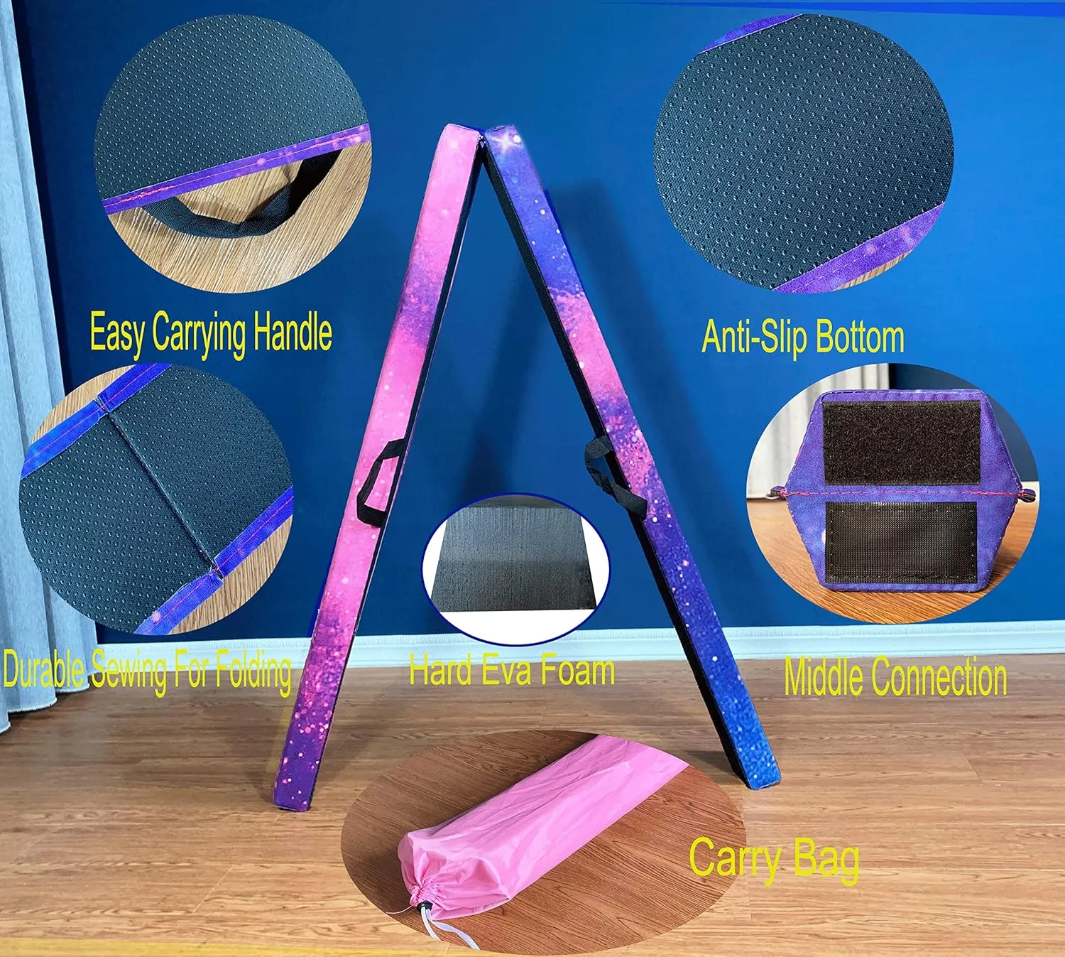 6FT/9FT Folding Balance Beam for Kids ages 3-15- Foldable Gymnastics Floor Beam,Anti-Slip ,Carrying Bag, Faux Suede Covered,EVA foam,Gymnastics Equipment for Kids Training At Home,School,Gym Center