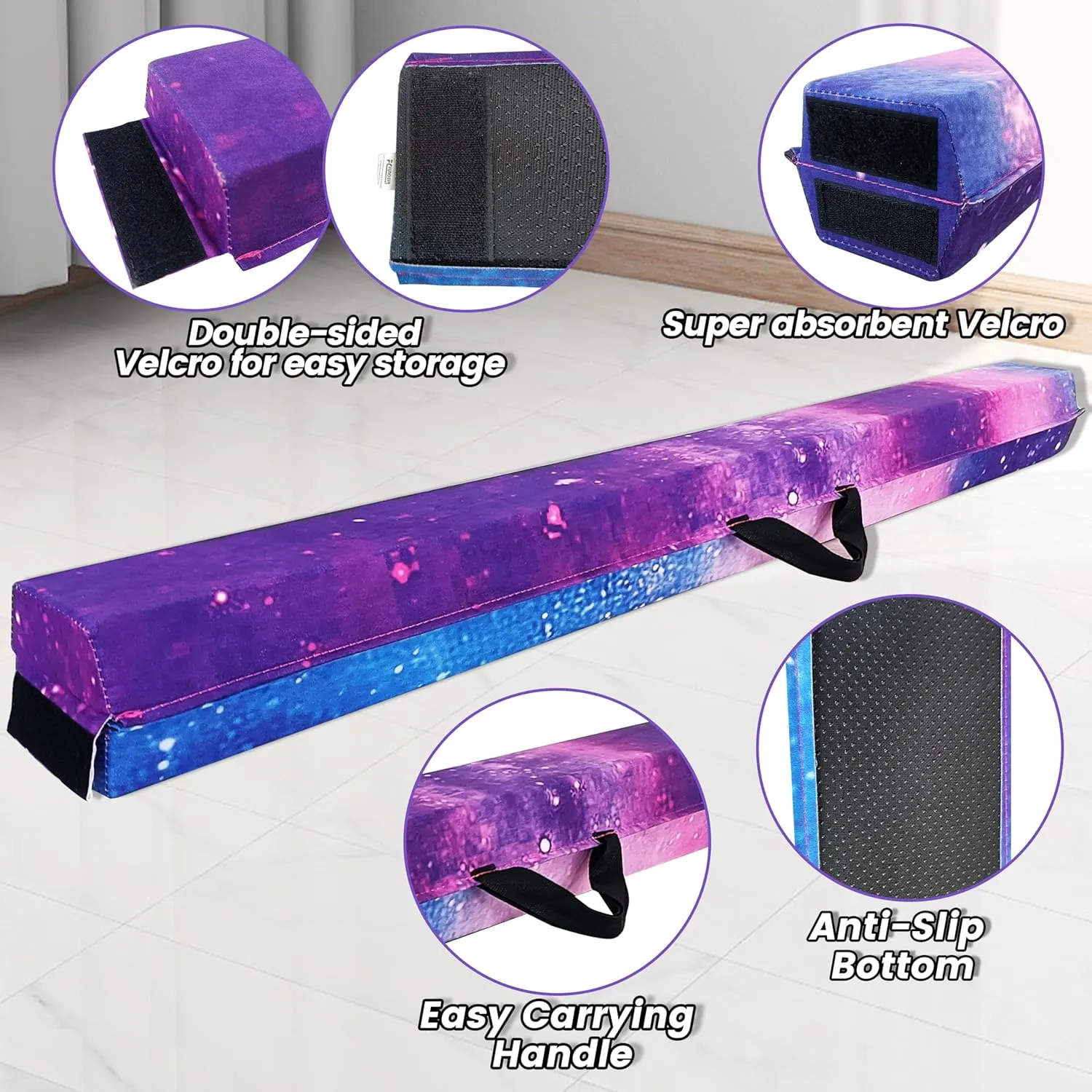 6FT/9FT Folding Balance Beam for Kids ages 3-15- Foldable Gymnastics Floor Beam,Anti-Slip ,Carrying Bag, Faux Suede Covered,EVA foam,Gymnastics Equipment for Kids Training At Home,School,Gym Center