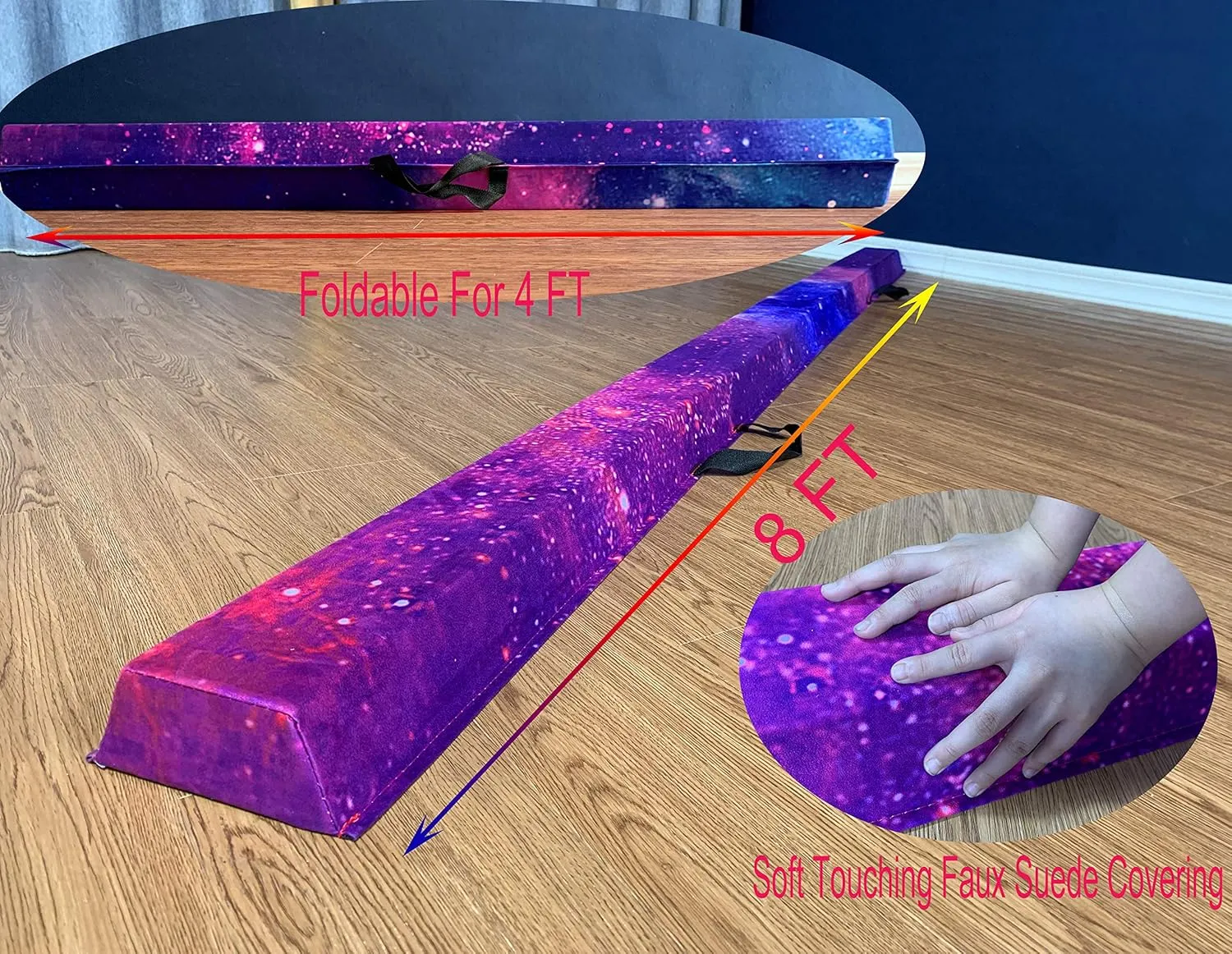 6FT/9FT Folding Balance Beam for Kids ages 3-15- Foldable Gymnastics Floor Beam,Anti-Slip ,Carrying Bag, Faux Suede Covered,EVA foam,Gymnastics Equipment for Kids Training At Home,School,Gym Center
