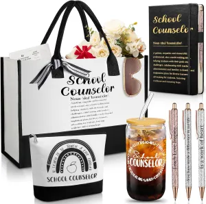 7 Pcs School Counselor Gift Sets School Counselor Appreciation Thank You Gifts Include 16 oz Iced Coffee Cups Canvas Tote Bag Makeup Bag Notepad 3 Ballpoints Pen for Teacher Educator Work