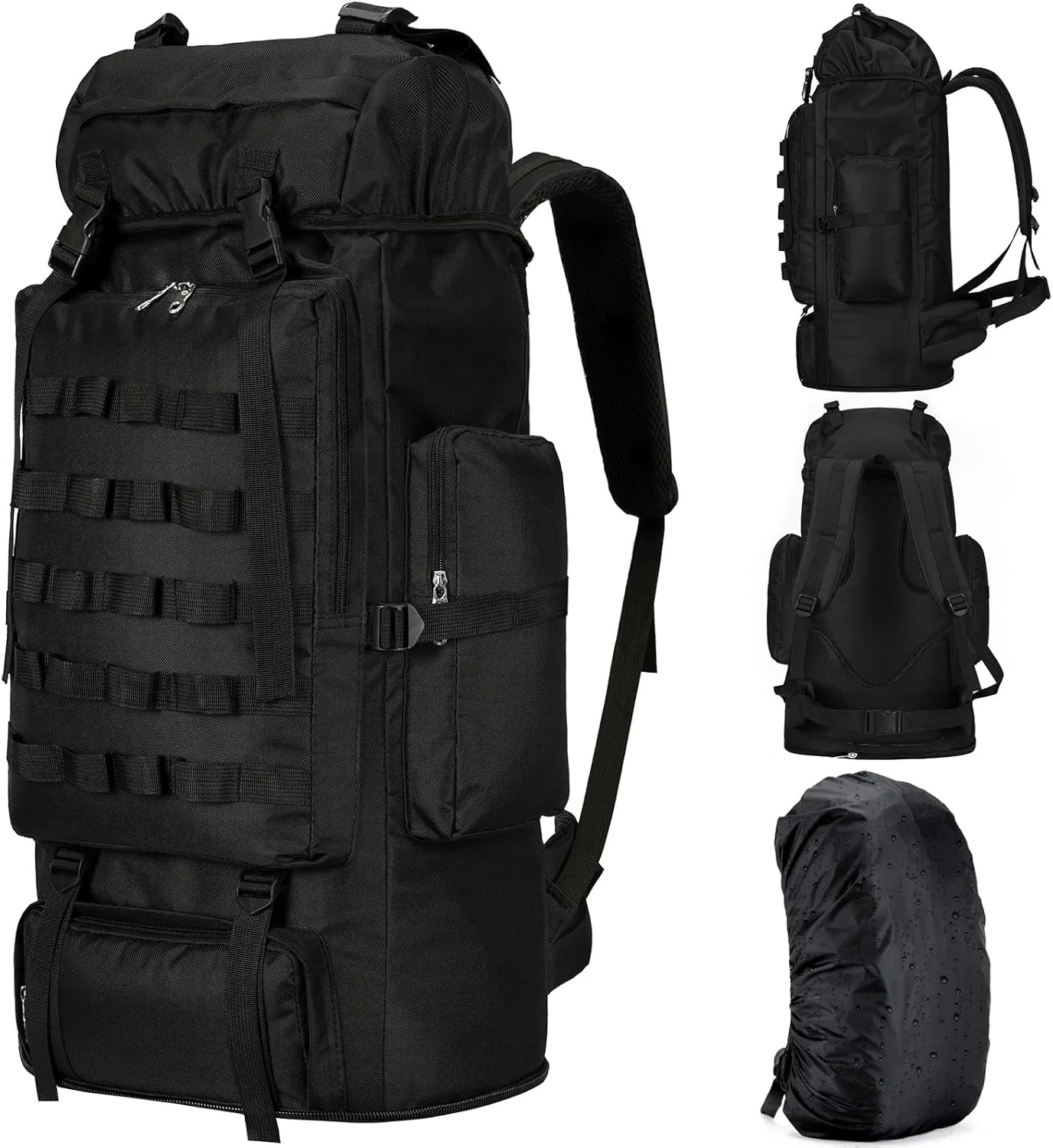 70L/100L Large Camping Hiking Backpack with Rain Cover, Waterproof Molle Rucksack Military Tactical Backpack, Lightweight Backpacking Daypack for Trekking Climbing Outdoor