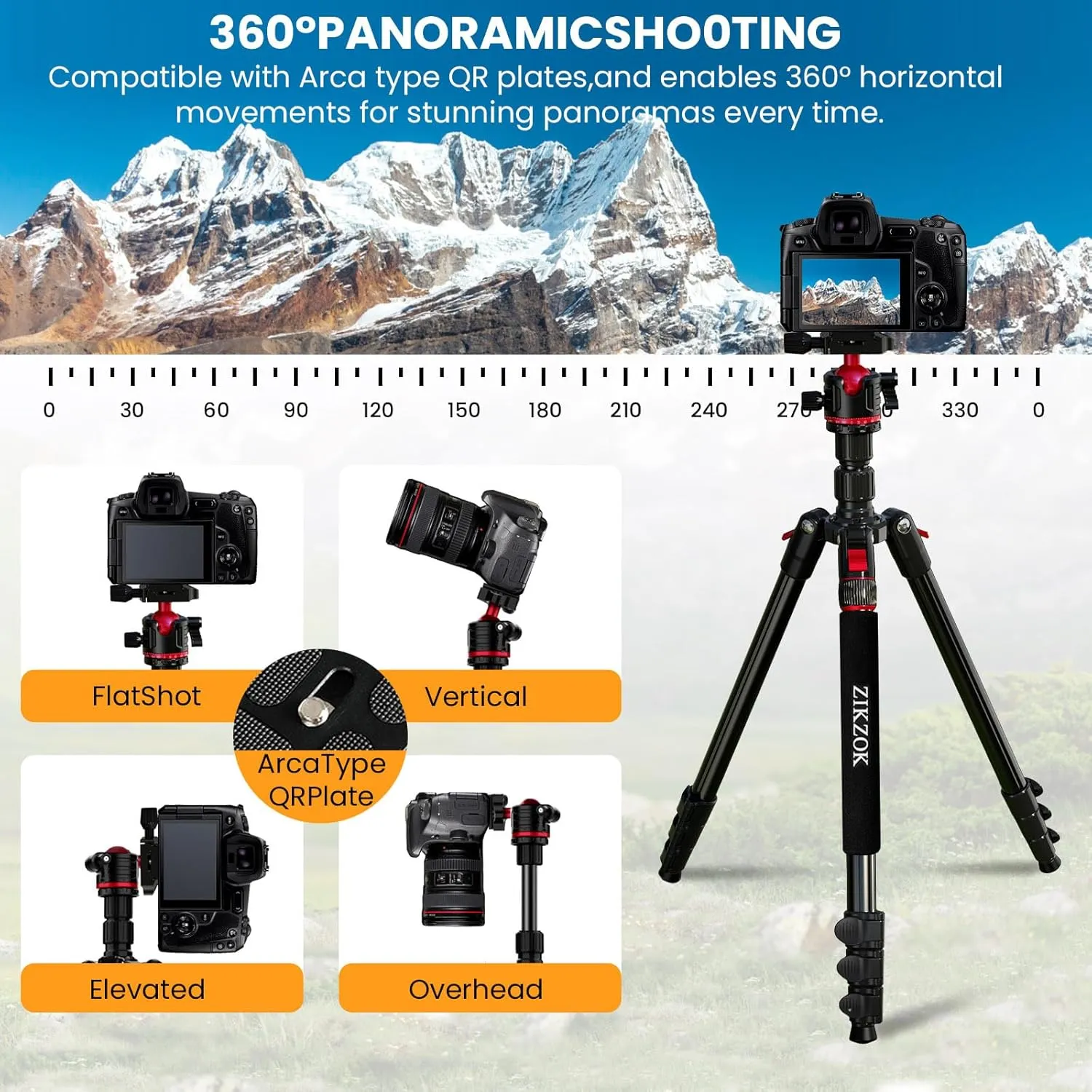70" Tripod for Camera, Professional Aluminum Camera Tripod & Monopod with 360° Ball Head, Adjustable Lightweight Travel Tripod for Phone,DSLR,Tablet with Carry Bag