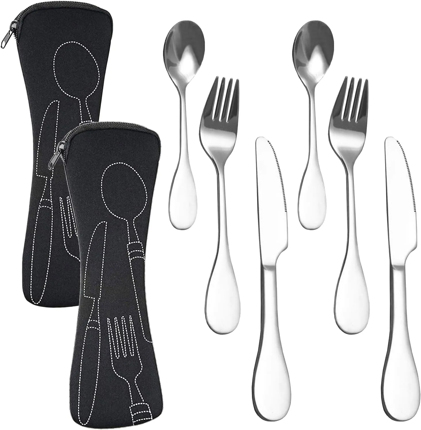 8 PCS Bariatric Plates for Portion Control Eating Portion Management Control Flatware Weight Loss Silverware Serving Spoons Forks Knives with Fabric Storage Bags