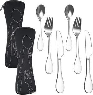 8 PCS Bariatric Plates for Portion Control Eating Portion Management Control Flatware Weight Loss Silverware Serving Spoons Forks Knives with Fabric Storage Bags