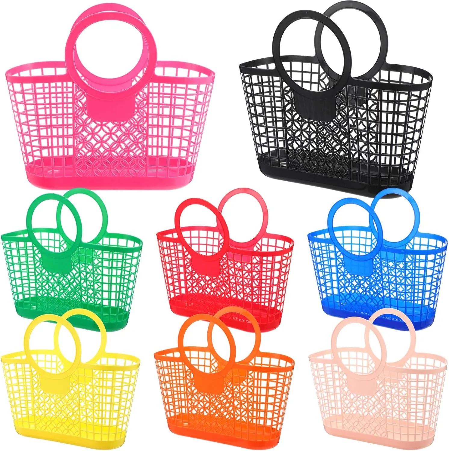 8 Pcs Jelly Purse Bags Jelly Basket Women Reusable Beach Handbags Plastic Colored Beach Tote Gift Basket for Summer Hawaii Easter Party Favor, 8 Colors