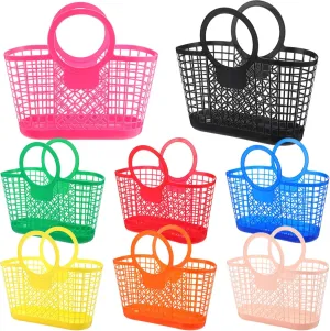 8 Pcs Jelly Purse Bags Jelly Basket Women Reusable Beach Handbags Plastic Colored Beach Tote Gift Basket for Summer Hawaii Easter Party Favor, 8 Colors