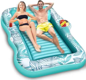 83" X 63" Extra Large Inflatable Tanning Pool Float Lounger for Adults with Backrest & Large Size Drink Holder, Water Filled Tanning Bed Pool Raft Floatie Blow up Pool Party Toys for Adults, Green