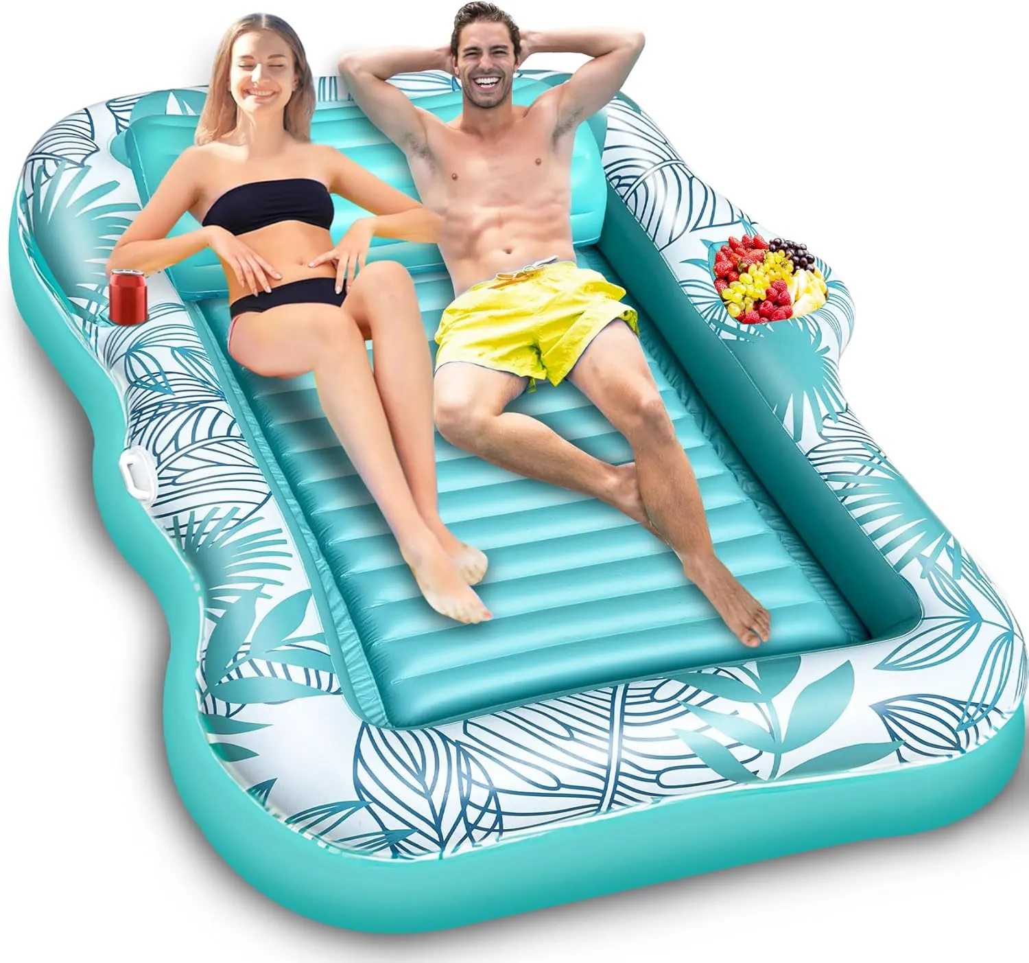 83" X 63" Extra Large Inflatable Tanning Pool Float Lounger for Adults with Backrest & Large Size Drink Holder, Water Filled Tanning Bed Pool Raft Floatie Blow up Pool Party Toys for Adults, Green