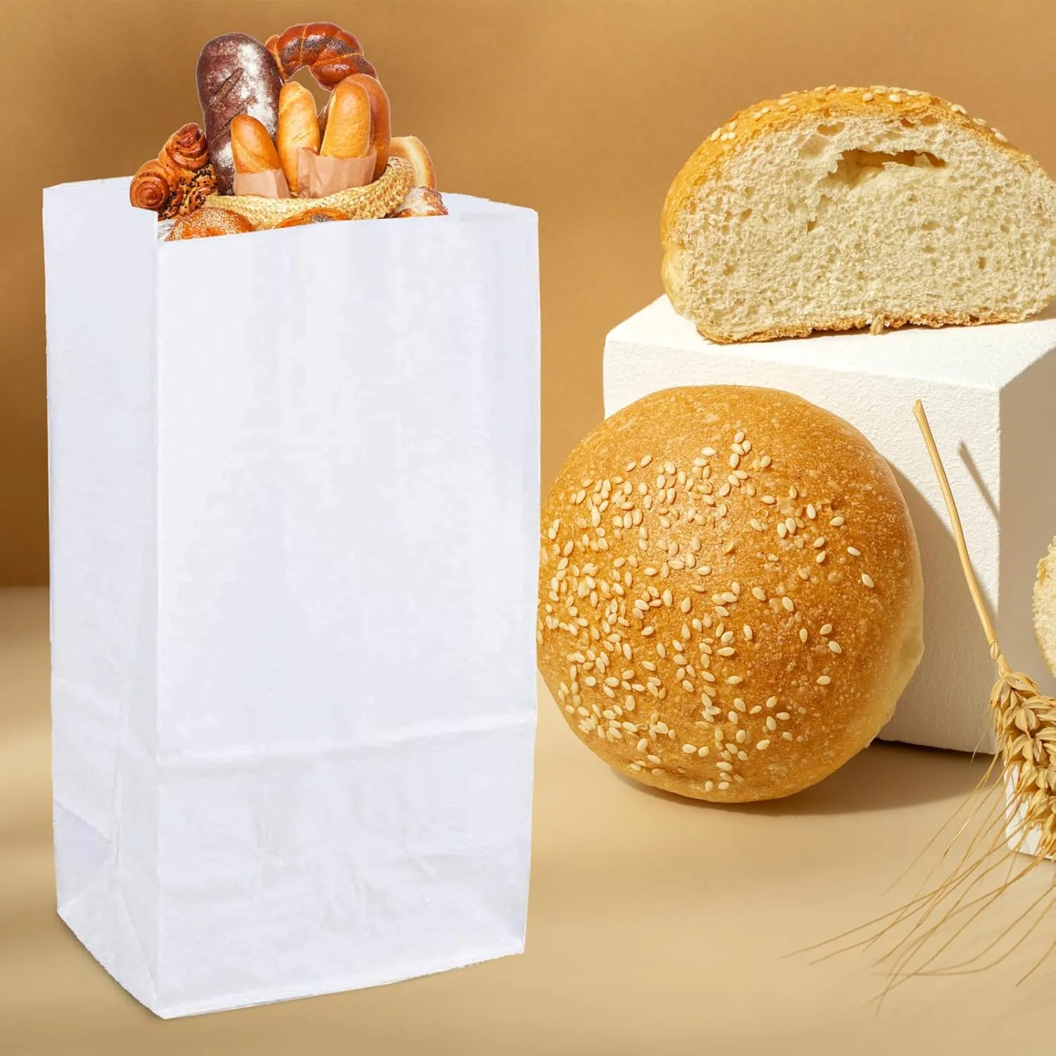 8lb White Paper Bags - Lunch, Craft & Grocery Bags - Pack of 500