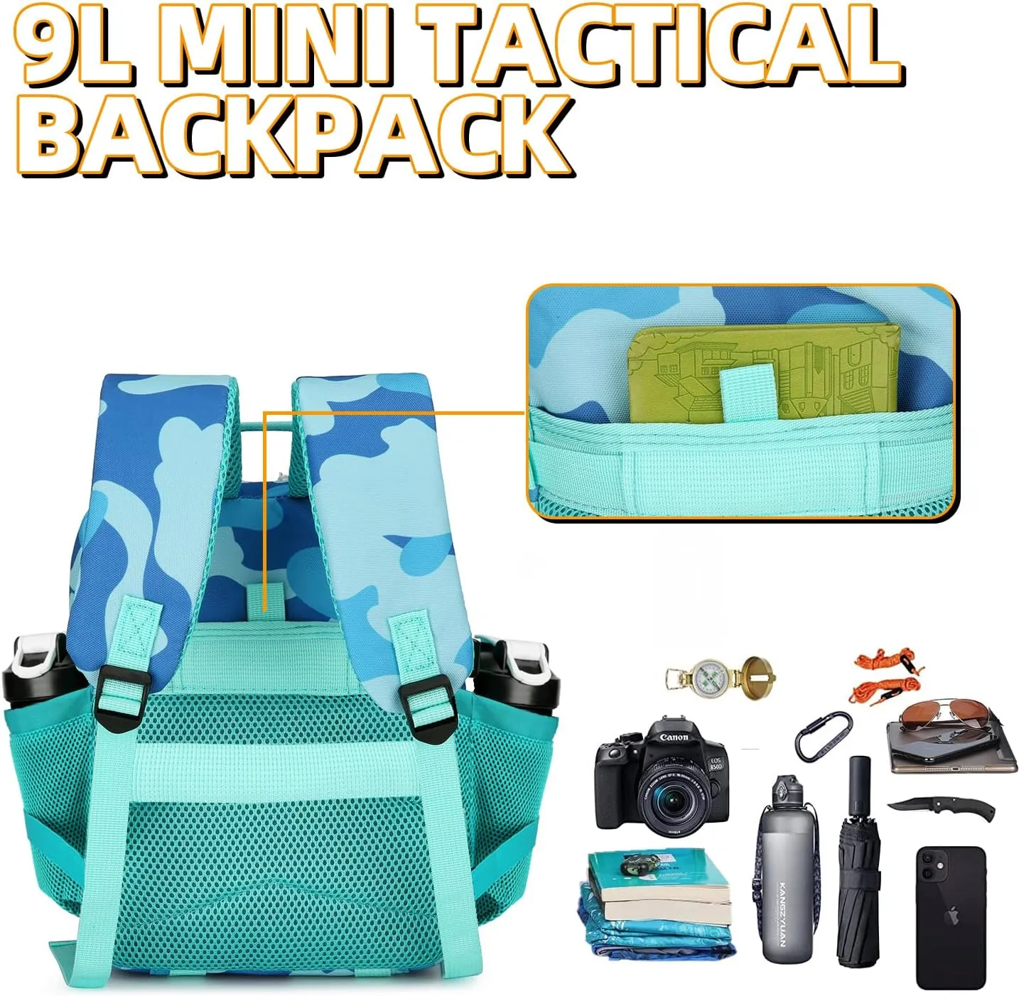 9L Tactical Assault Backpack Gym Backpack Hiking Travel Backpack Camping Backpack (Blue cp)