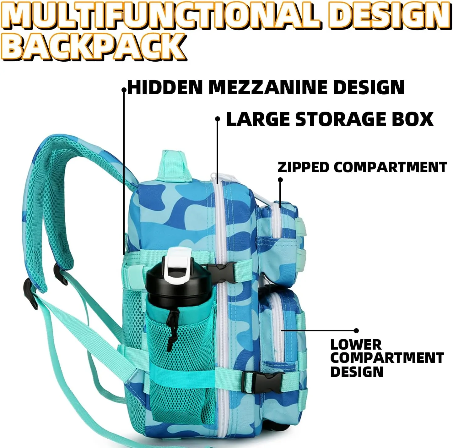 9L Tactical Assault Backpack Gym Backpack Hiking Travel Backpack Camping Backpack (Blue cp)