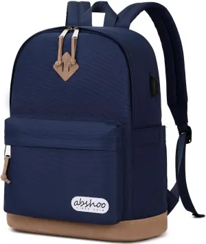 abshoo Plain Big Student Backpack For School Men College Water Resistant Teen Boys Girls School Bookbag (Navy)