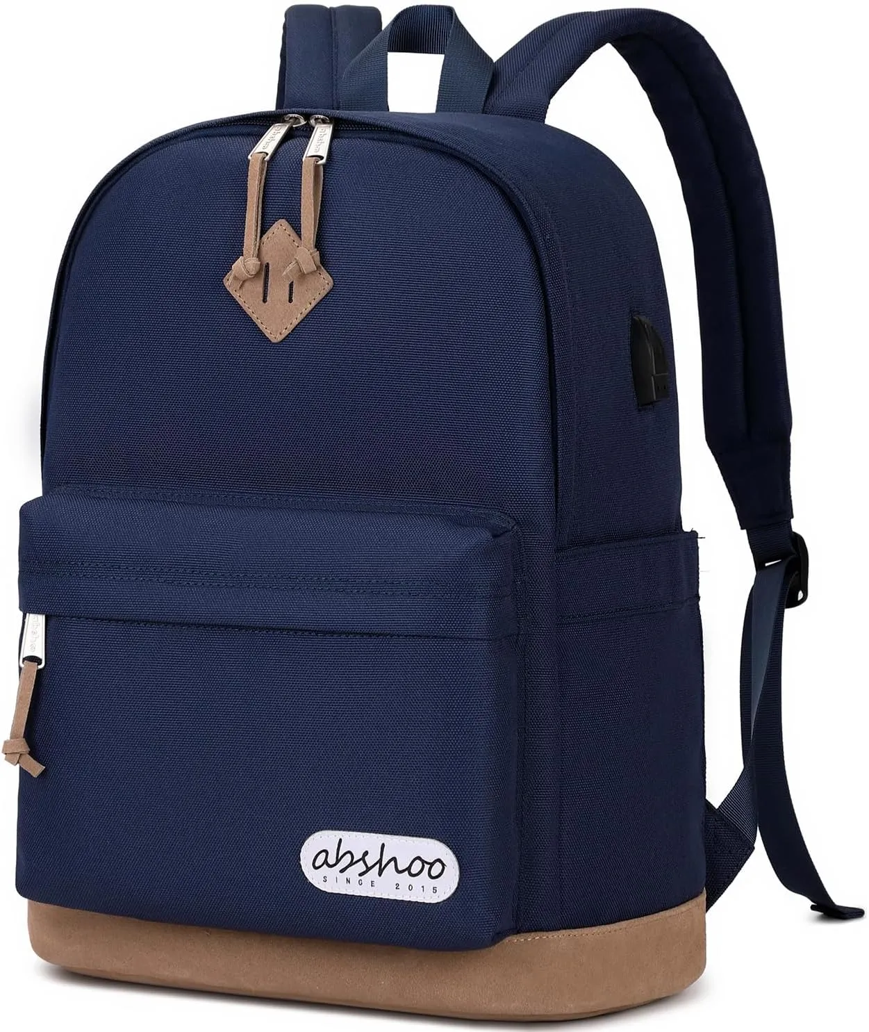 abshoo Plain Big Student Backpack For School Men College Water Resistant Teen Boys Girls School Bookbag (Navy)