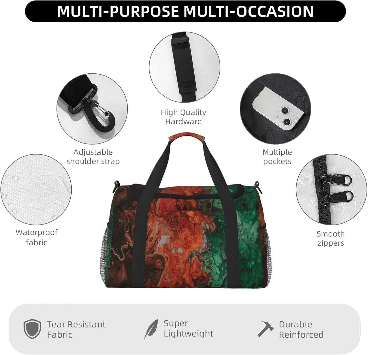 Abstract Art Travel Duffel Bag Large Foldable Waterproof Overnight Bag For Beach Swim Bags Pool Sports Gym