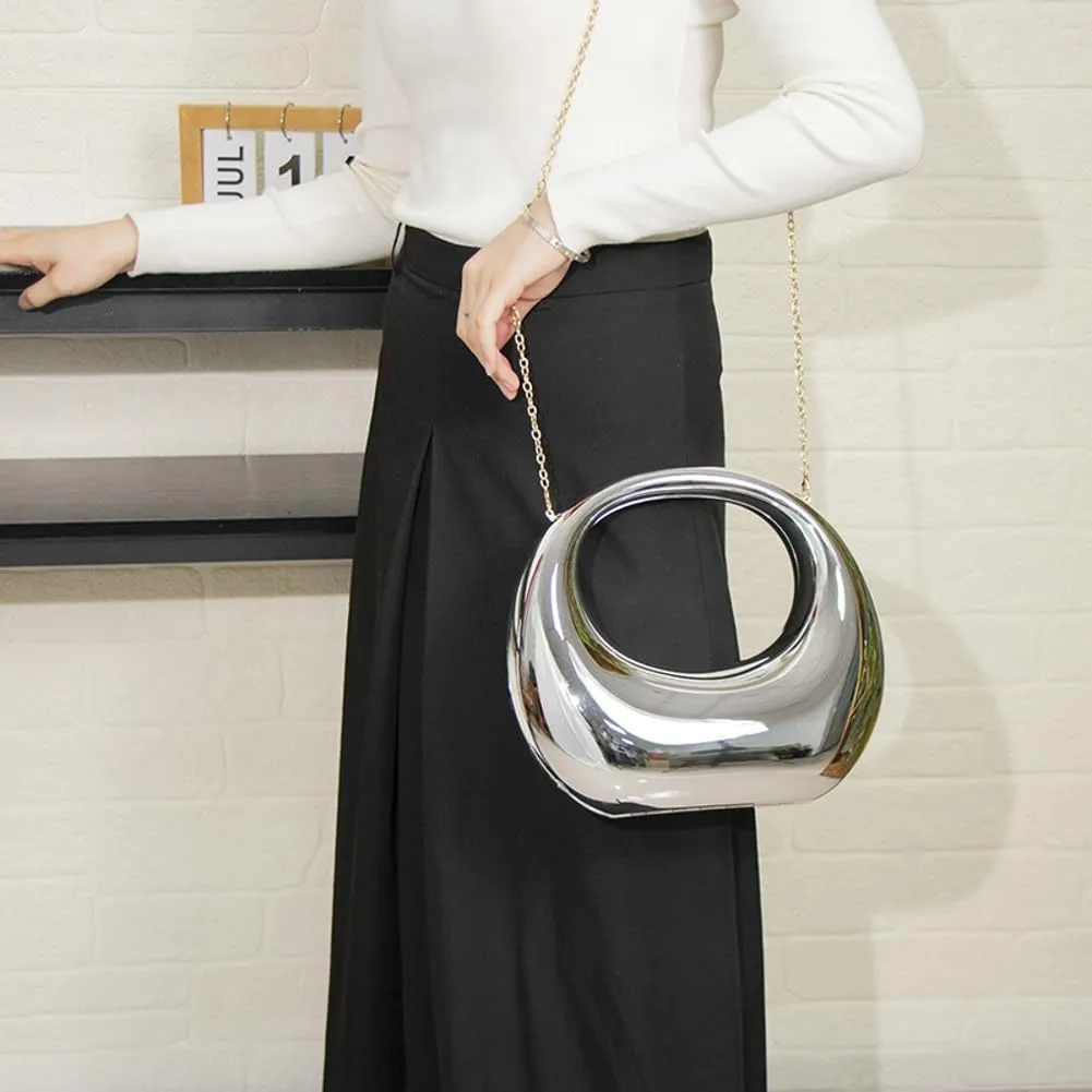 Acrylic Evening Clutch for Women Chic Metal Purses Shiny Round Handbag for Wedding Parties 2024