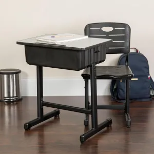 Adjustable Height Student Desk and Chair with Black Pedestal Frame - Flash Furniture