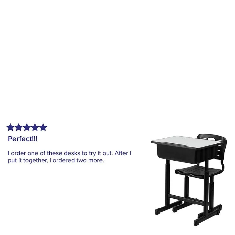 Adjustable Height Student Desk and Chair with Black Pedestal Frame - Flash Furniture