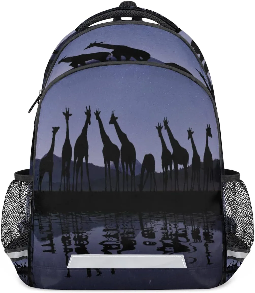 African Animal Giraffe Safari Backpack for Men Women Lightweight Laptop College School Bookbag Casual Daypack for Travel Hiking Camping with Reflective Strip