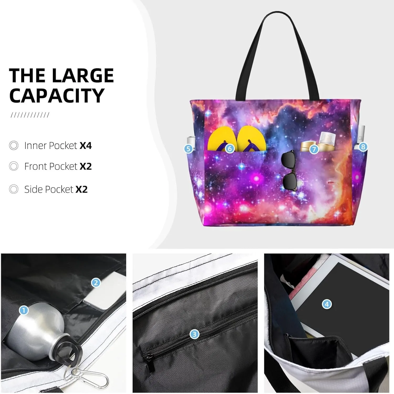African Print Women's Beach Tote Bag Large Waterproof Travel Bags with Pockets Sandproof Handbag for Camping Gym Pool