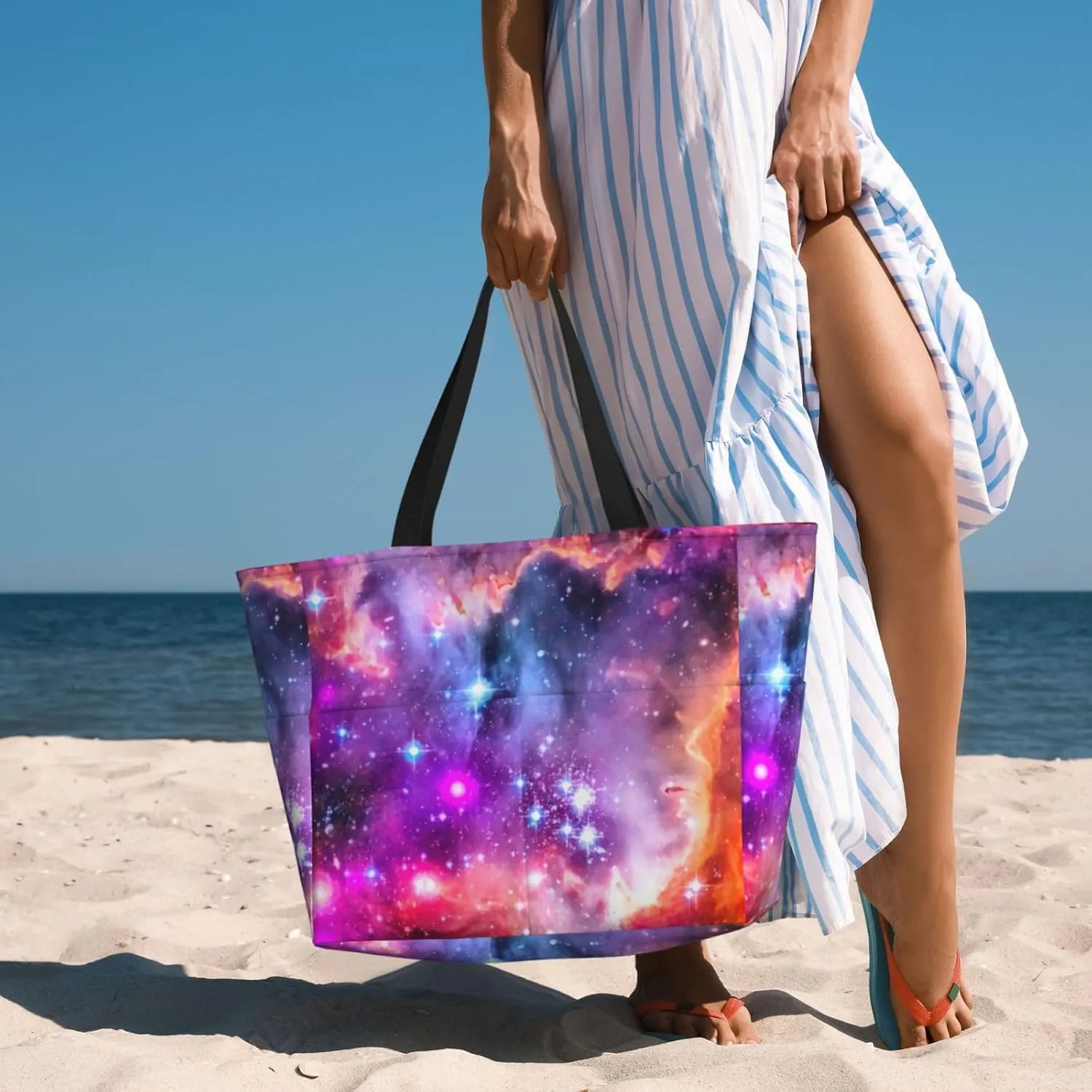 African Print Women's Beach Tote Bag Large Waterproof Travel Bags with Pockets Sandproof Handbag for Camping Gym Pool