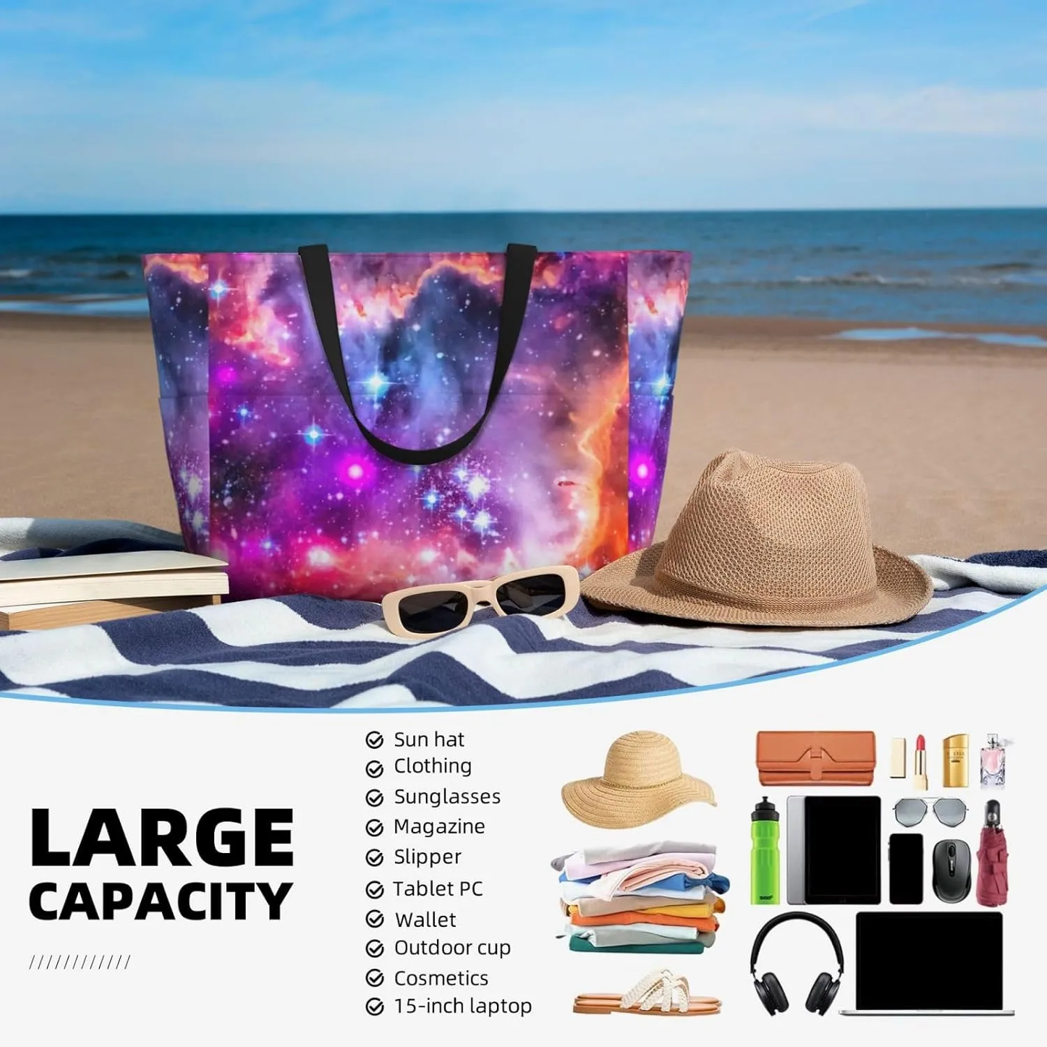 African Print Women's Beach Tote Bag Large Waterproof Travel Bags with Pockets Sandproof Handbag for Camping Gym Pool