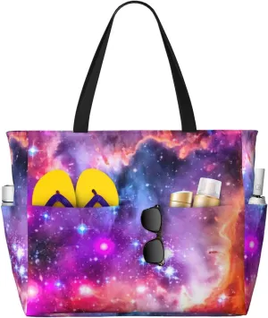 African Print Women's Beach Tote Bag Large Waterproof Travel Bags with Pockets Sandproof Handbag for Camping Gym Pool
